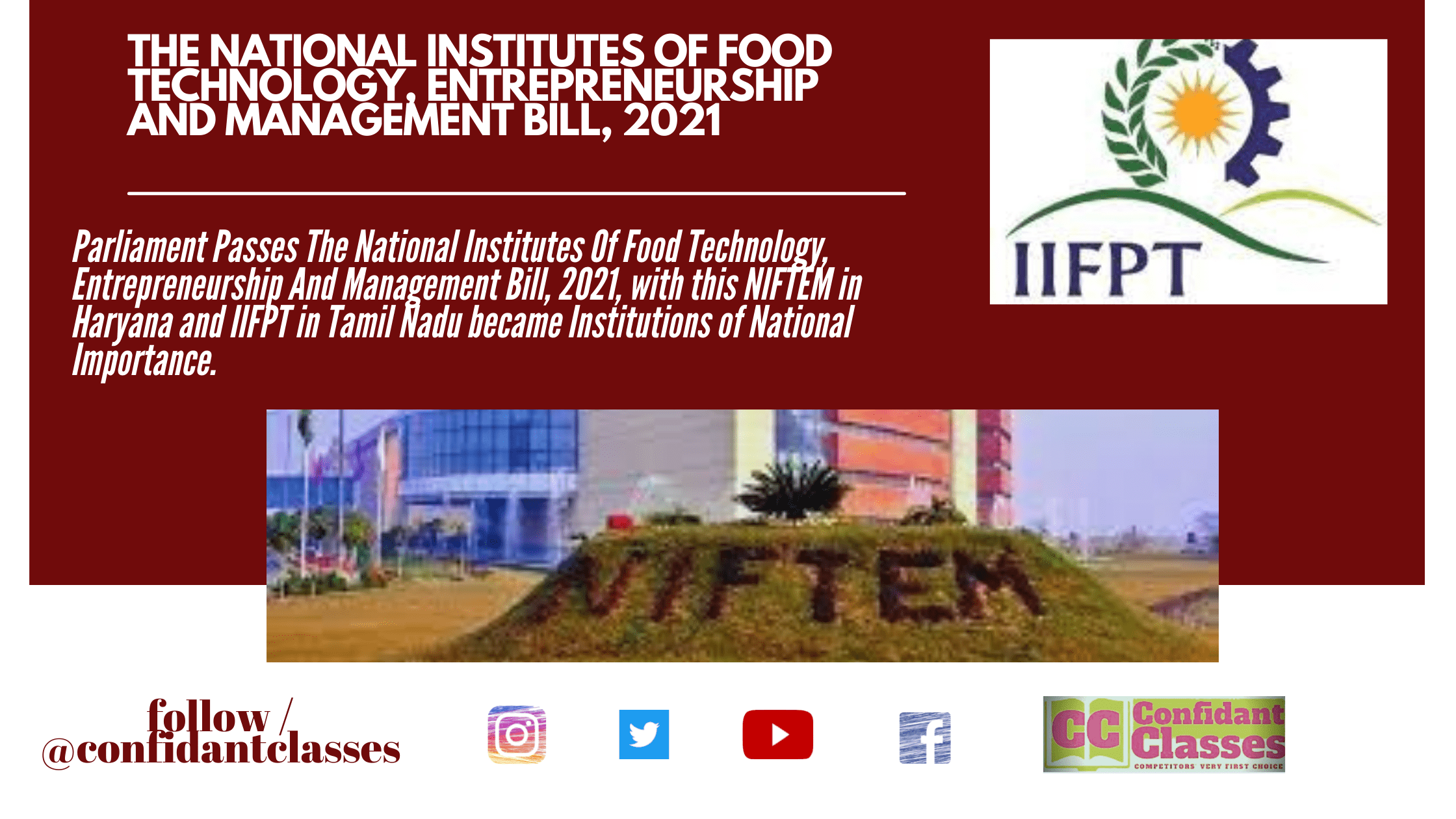 The National Institutes Of Food Technology, Entrepreneurship And Management Bill, 2021